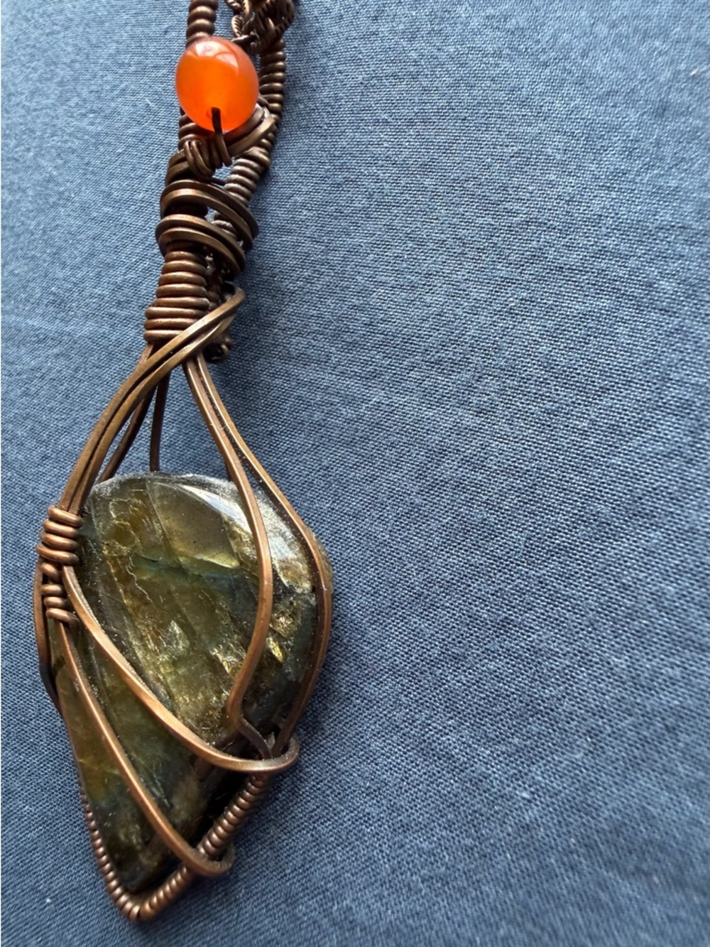 Copper Wrapped Labradorite Necklace - Picture 4 of 11